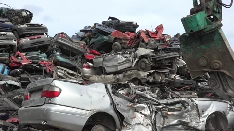 Thousands of old cars will be destroyed at the scrapyard Stock-Footage 211752879