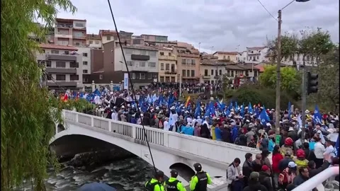 Thousands of people march in Cuenca to reject a mining project, Quito, EC - 16 S Stock Footage 317193753