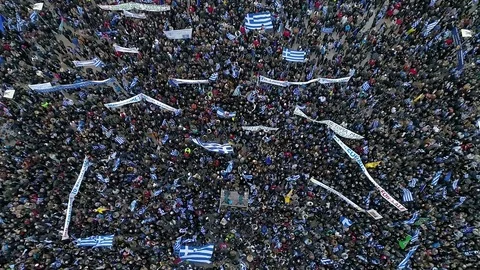 Thousands of people protest against any Greek compromise on the name dispute  Stock Footage 84885461