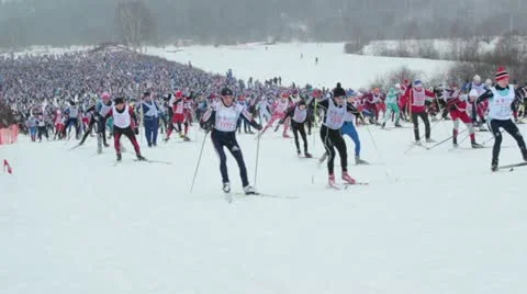 Thousands people skiing Stock Footage 22178933