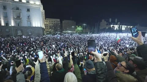 Thousands protest with phone lights in Sofia Stock Footage 324575650