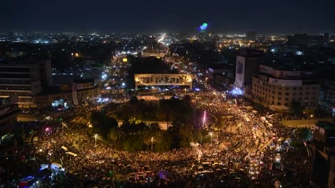 Thousands of protesters gather in Tahrir Square on 02 November 2019 Stock Footage 280481368
