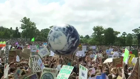 Thousands rally and march in Sydney for climate change protest Stock Footage