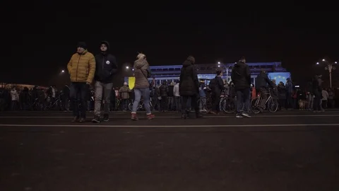 Thousands of Romanians protest against corrupted Government in Victory Square Stock Footage 104076687