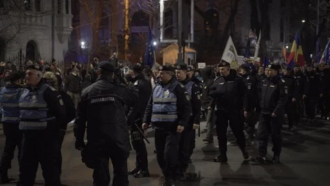 Thousands of Romanians protest in Bucharest against corruption and Government Stock Footage 104076766