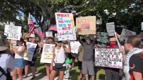 Thousands of Trump's neighbors march to Mar-a-Lago, PALM BEACH, US - 14 Jun 2025 Video stock 311275437