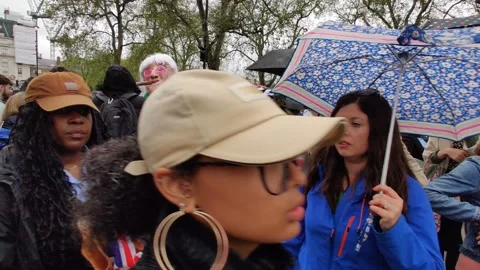 THOUSANDS WALKING TO KING CHARLES CORONATION 6 MAY 2023 4K Stock Footage 240490234