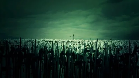 Thousands of Warriors Marching to an Epic War Stock Footage 74162173