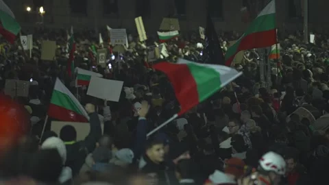 Thousands of young Bulgarians with flags protest against the mafia Stock Footage 324561465