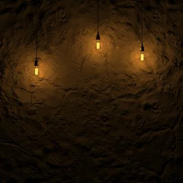 Thr highlighted ground wall by edison lamp 3d rendering Stock Illustration