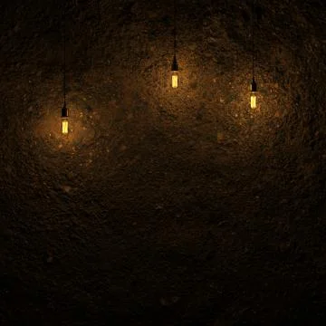 Thr highlighted ground wall by edison lamp 3d rendering Stock Illustration