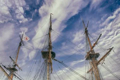 The thre masts of the Hermion Foto stock