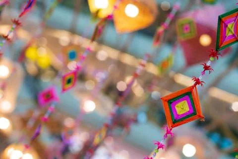 Thread and Beads handmade hanging mobile decoration with copy space Stock Photos