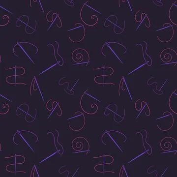 Thread and Needle vector Handicraft purple seamless pattern Stock Illustration