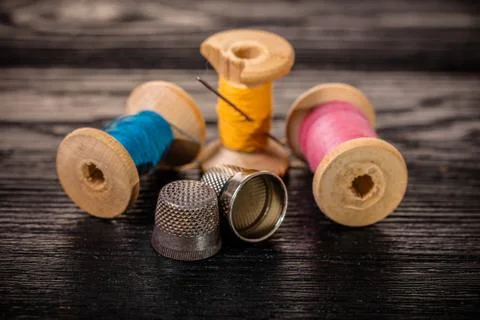 Thread and thimble Stock Photos