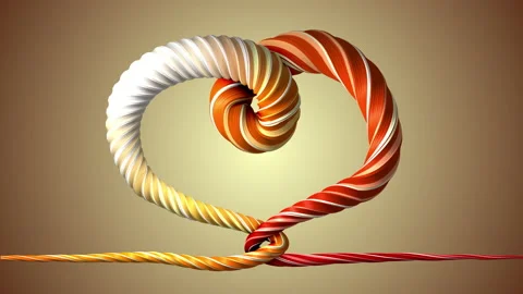 Thread animation. A braided rope creates a heart. The silhouette of love. Knot.  Stock Footage 153068876