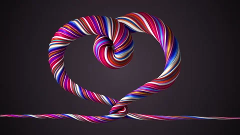 Thread animation. A braided rope creates a heart. The silhouette of love. Knot.  Video stock 153069478