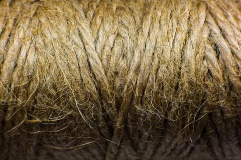 Thread background texture..Brown string. Rope lace. Macro photo, close up. Stock Photos