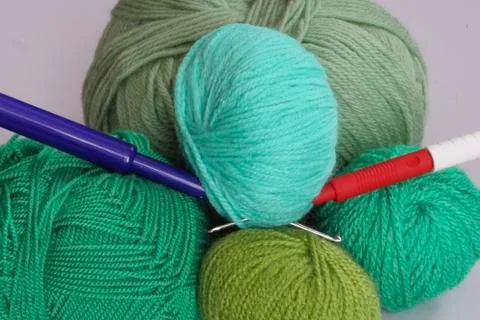 Thread crochet wool green background Stock Photos