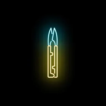 Thread cutter snips blue yellow neon sign Stock Illustration