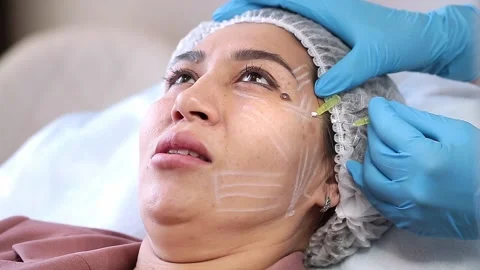 Thread lifting is a cosmetological procedure for face rejuvenation. Stock Footage 201419268