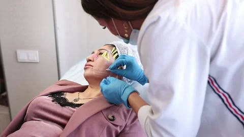 Thread lifting is a cosmetological procedure for face rejuvenation. Stock Footage 201419299
