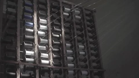 Thread lined up on a yarn spinning machine Stock Footage 248799137