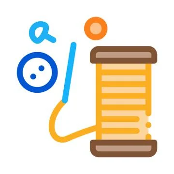 Thread needle button icon vector outline illustration Stock Illustration