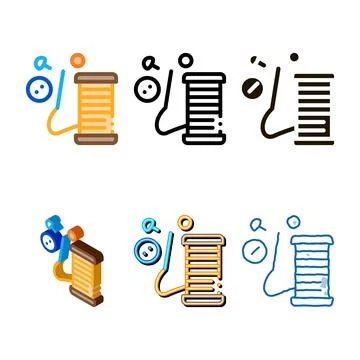 Thread needle button set icon vector outline 스톡 일러스트