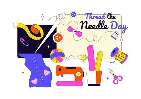 Thread the Needle Day Vector Illustration Featuring Sewing Tools, Tailoring.. イラスト素材