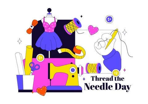 Thread the Needle Day Vector Illustration Featuring Sewing Tools, Tailoring.. Stock Illustration