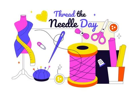 Thread the Needle Day Vector Illustration Featuring Sewing Tools, Tailoring.. Stockillustratie