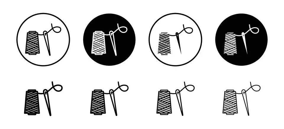 Thread needle vector icon set collection. Thread needle Outline flat Icon. イラスト素材