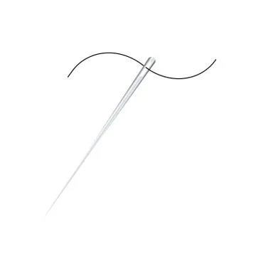 The thread in the needle vector. Silhouette of a thread in a needle hole. Vec Stock Illustration