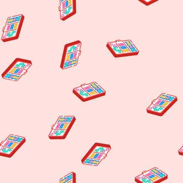 Thread organizer embroidery hobby isometric icon seamless pattern Stock Illustration