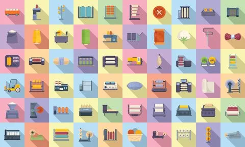 Thread production icons set flat vector. Fashion beauty Stock Illustration