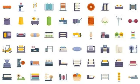 Thread production icons set flat vector. Fashion beauty 스톡 일러스트