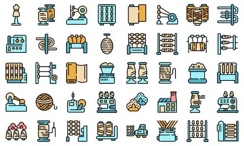 Thread production icons set vector flat 스톡 일러스트
