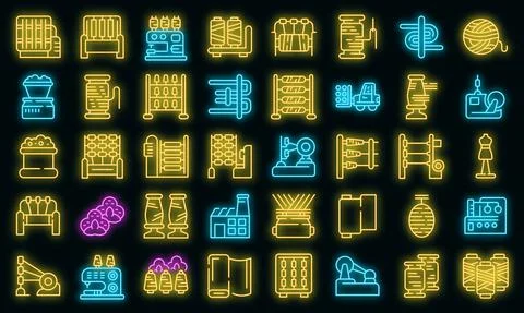 Thread production icons set vector neon イラスト素材
