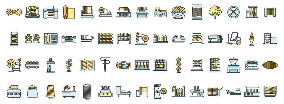 Thread production icons set vector color line Stock Illustration