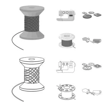 Thread reel, sewing machine, bobbin, pugwitz and other equipment. Sewing and Stock Illustration