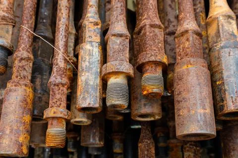 Thread of rusty sucker rod Stock Photos
