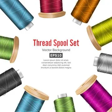 Thread Spool Banner Circle Border. Place For Text. Stock Vector Illustration Of Illustrazione stock