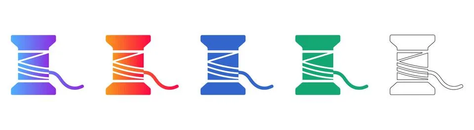 Thread Spool Icon Set in Gradient and Outline Stock Illustration