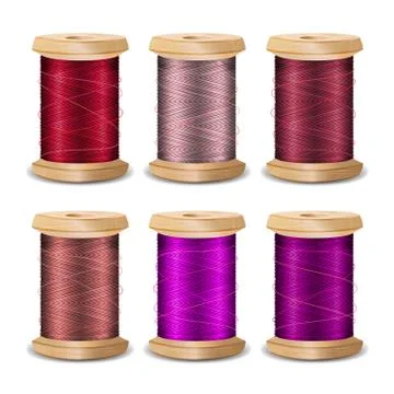 Thread Spool Set. Bright Old Wooden   Bobbin. Isolated On White Background F Stock Illustration