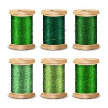 Thread Spool Set. Bright Old Wooden   Bobbin. Isolated On White Background F Stock Illustration