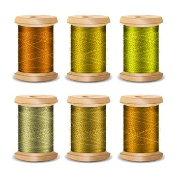 Thread Spool Set. Bright Old Wooden   Bobbin. Isolated On White Background F Illustrazione stock