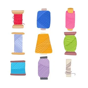 Thread spool set cartoon vector illustration Illustrazione stock