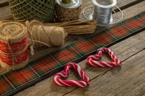 Thread spools with candy cane 写真素材