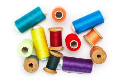 Thread Spools for Sewing and Embroidery Isolated on White Studio Background Stock Photos
